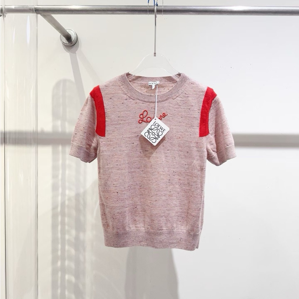 Steal Authentic Loewe Red And Cream Short Sleeve Tee